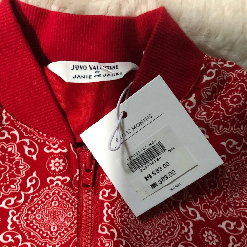 JANIE AND JACK JUNO VALENTINE CANDY‎ RED BANDANA BOMBER JACKET